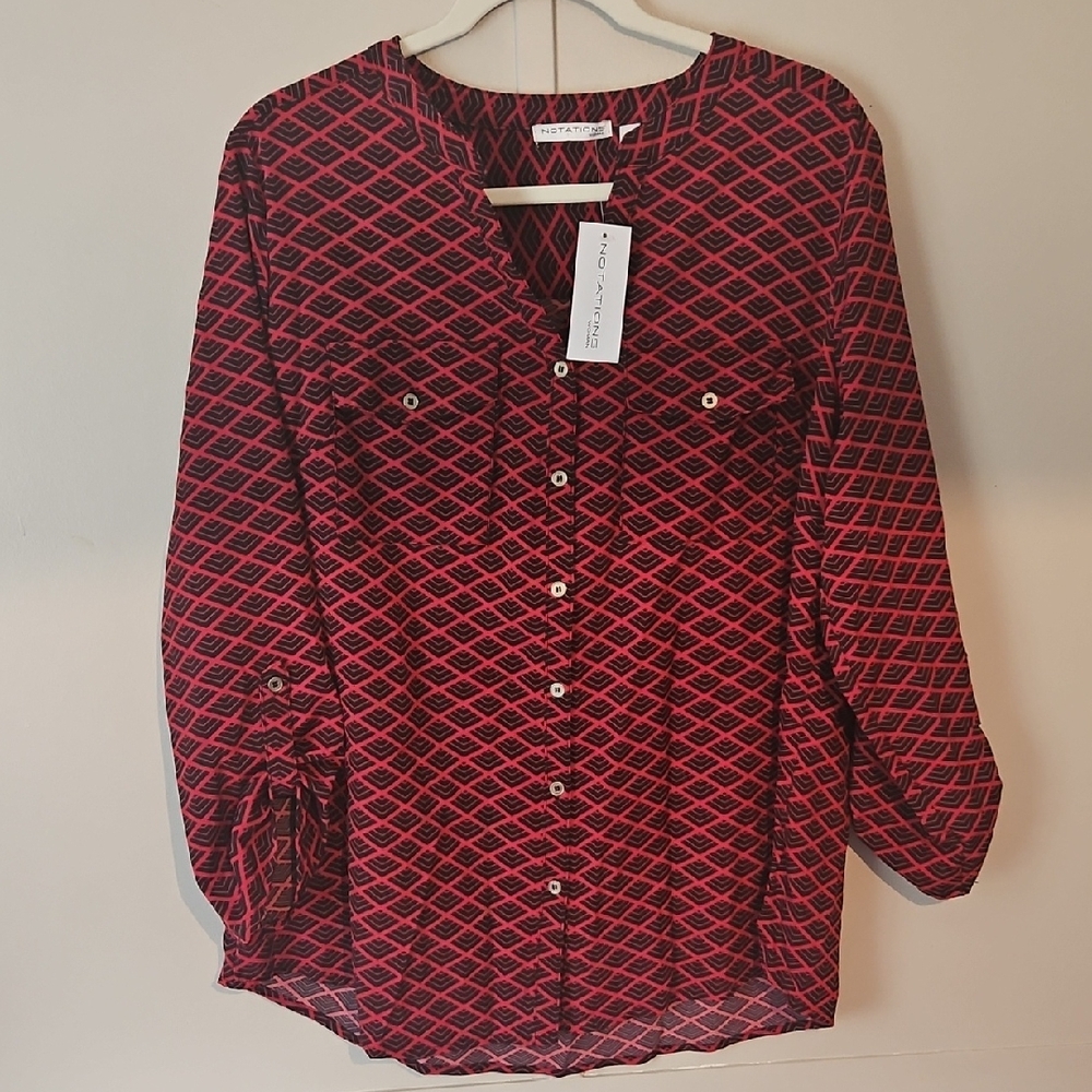 Notations Black and Red Geometric Blouse